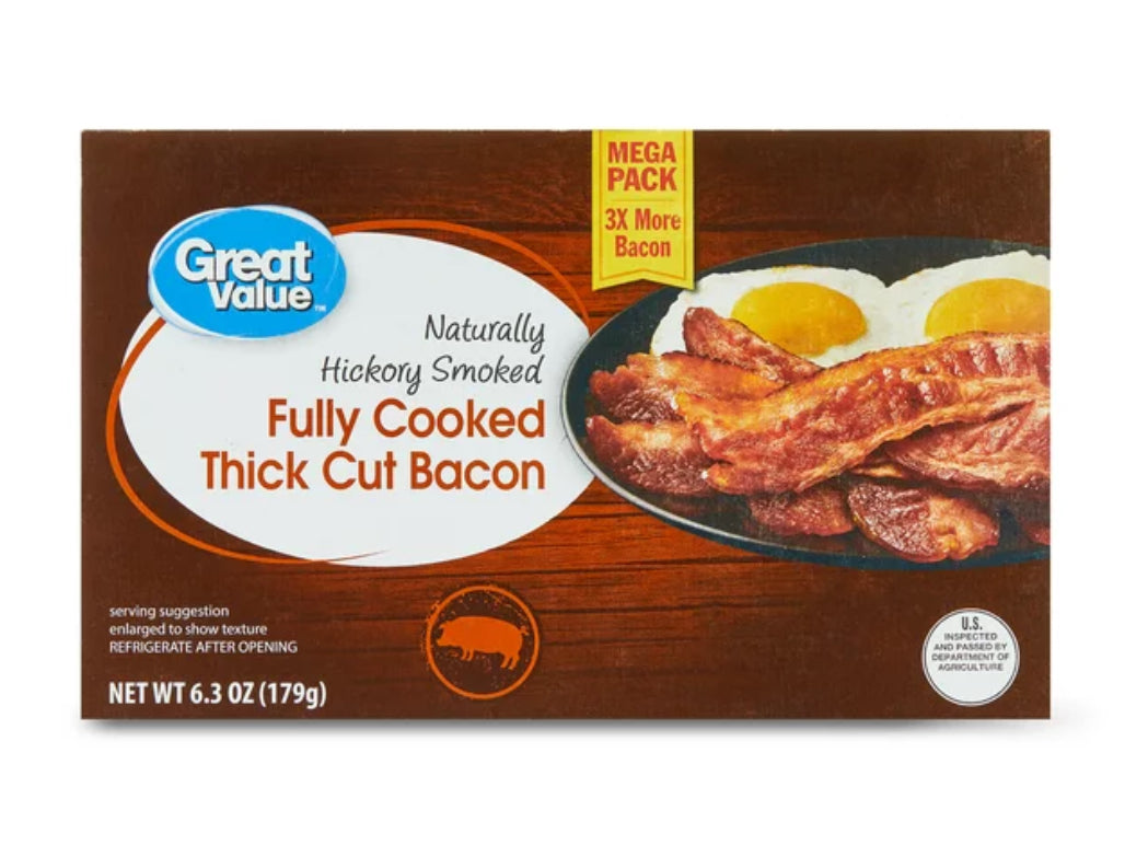 Great Value Naturally Hickory Smoked Fully Cooked Thick Cut Bacon