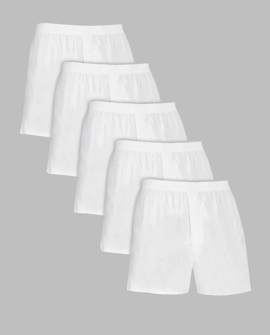 Men's Relaxed Fit Boxers, White 5 Pack