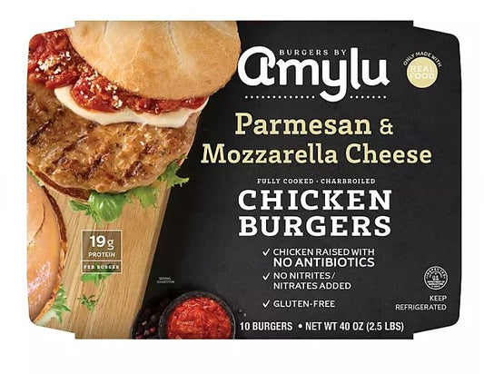 Amylu Parmesan and Mozzarella Cheese Chicken Burgers, 10 ct