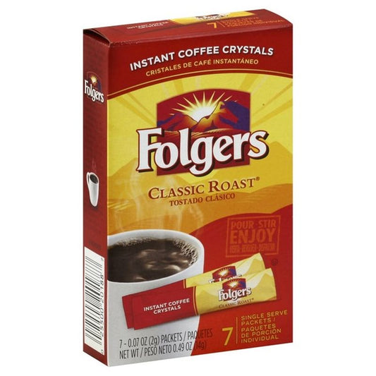 Folgers Instant Coffee Crystals Single Serve Packets, Classic Roast, 7 Ct