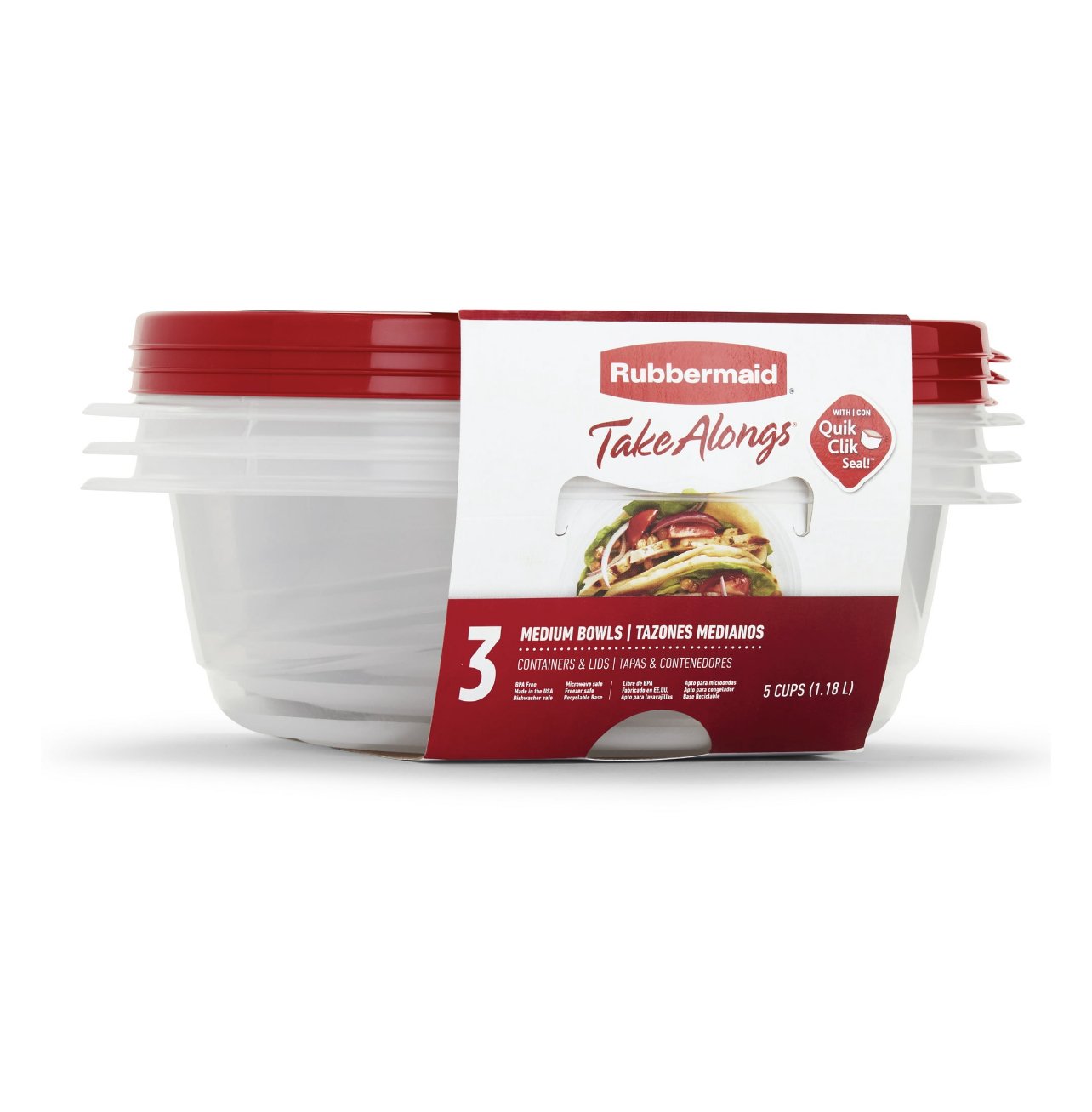 Rubbermaid TakeAlongs 5 Cup Food Storage Containers, Set of 3, Red