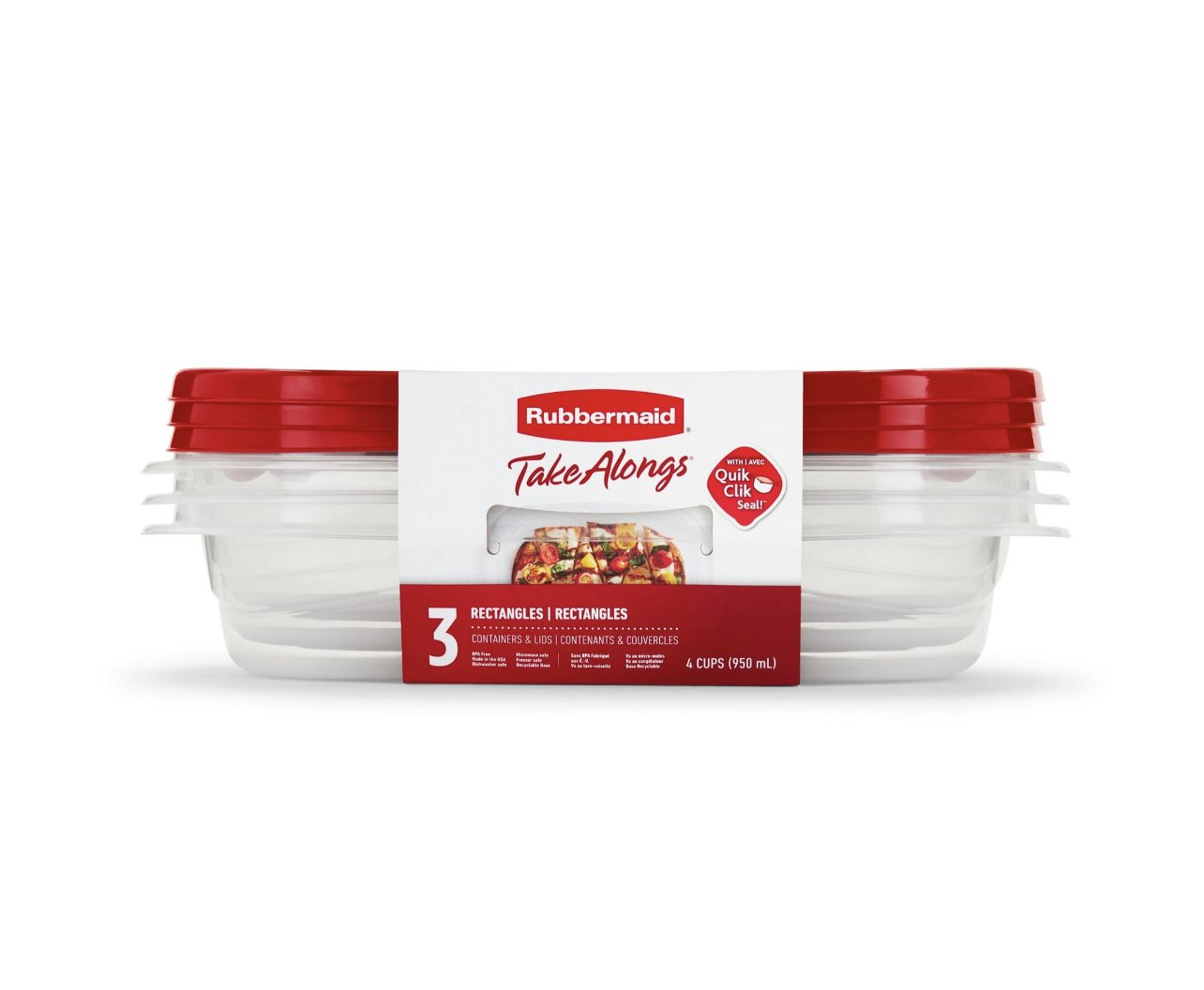 Rubbermaid TakeAlongs 4 Cup Rectangle Food Storage Containers, Set of 3, Red