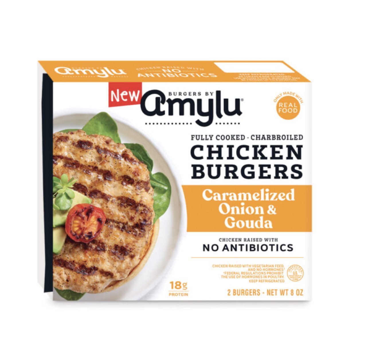 AmyLu Caramelized Onion & Aged White Cheddar Chicken Burgers - 2lbs