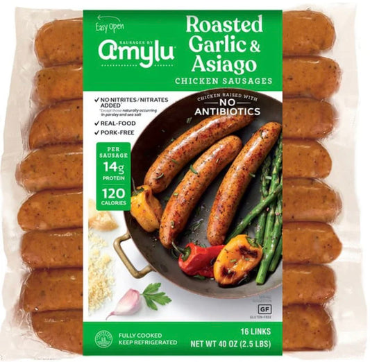 AmyLu Pork Free Roasted Garlic & Asiago Sausages- 40 oz