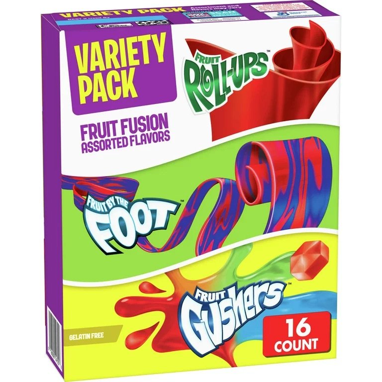 Fruit Roll- Ups, Fruit by the Foot , Gushers Snacks Variety Pack - 16 ct